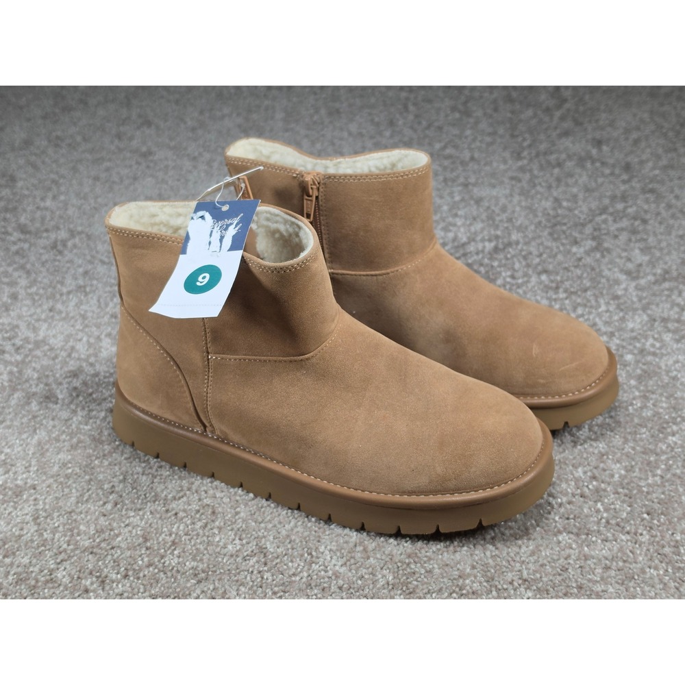 Universal Thread May Tan Faux Suede Shearling Lined Ankle Boots Memory Foam 9